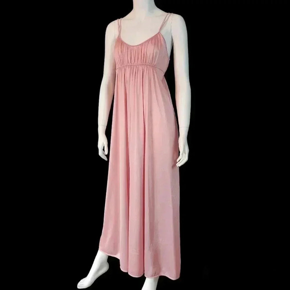 Vintage 70s Blush Pink Empire Waist Slip Nightgown Dress S - Picture 3 of 13